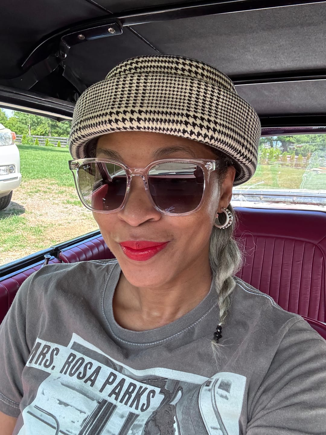 Customer photo review of London Pillbox Hat - Glen Plaid