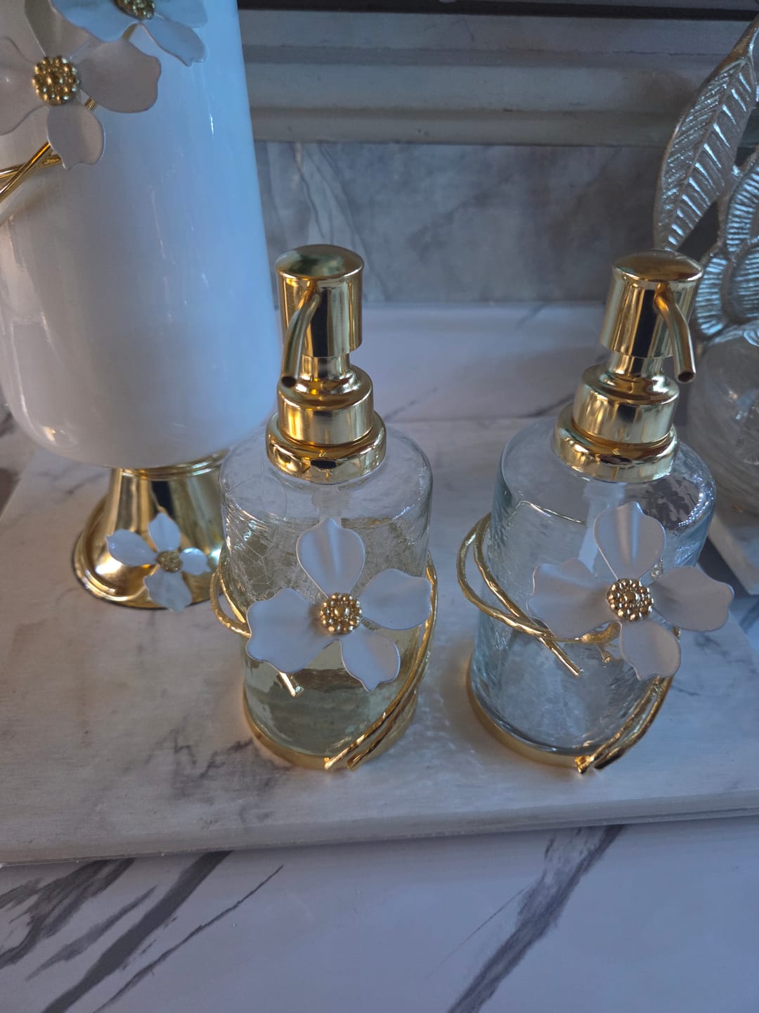 Customer photo review of Set Of Two Glass Soap Dispensers