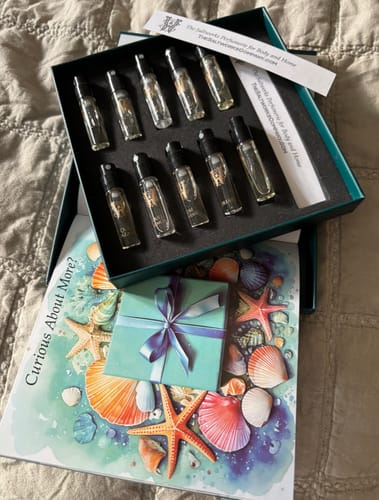 Customer's open Discovery Set in its colorful box, revealing the small perfume samples inside.