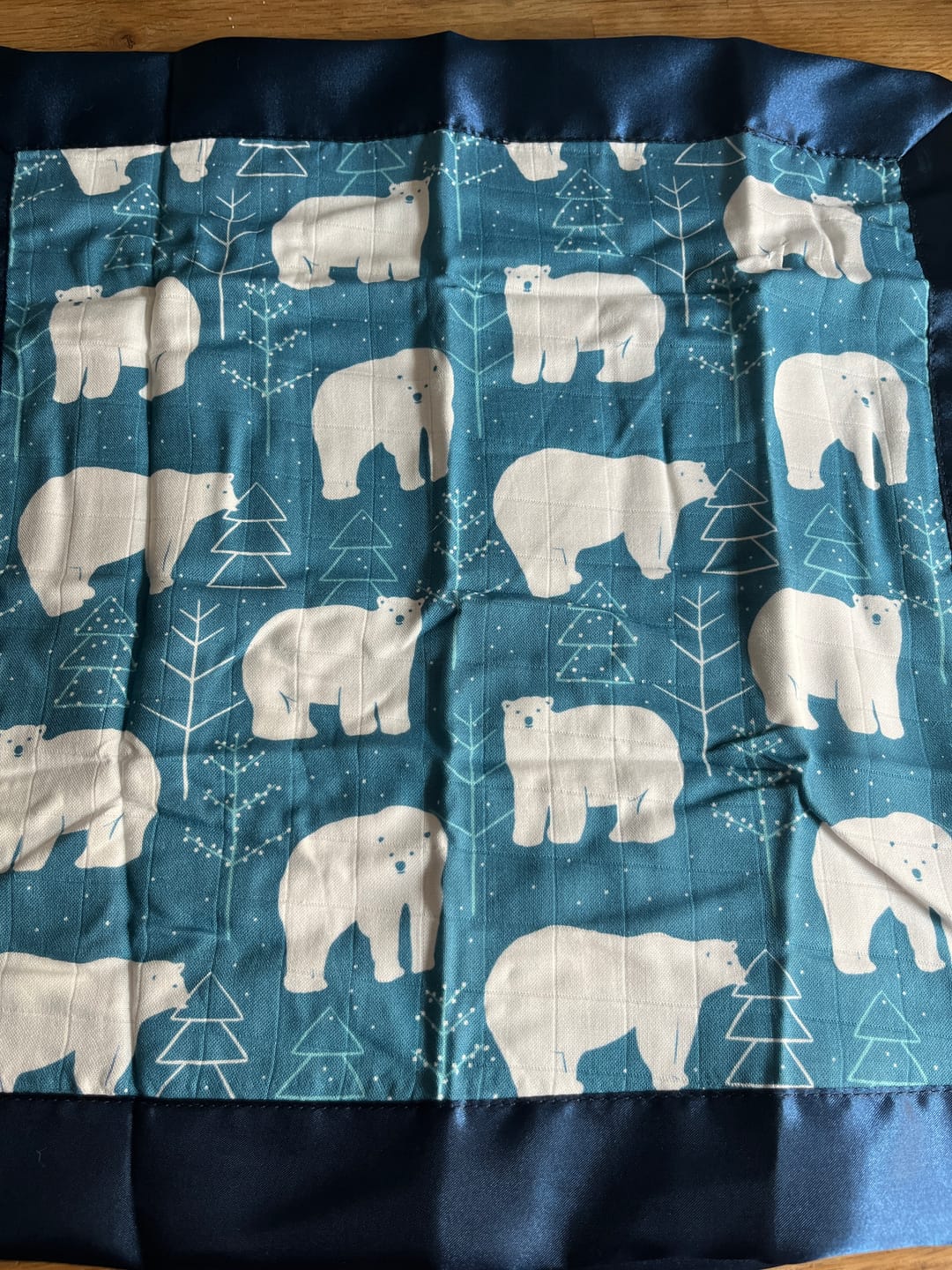 Customer photo review of Polar Bear Satin Edge Muslin Comforter | 2-Pack | Navy Blue Satin