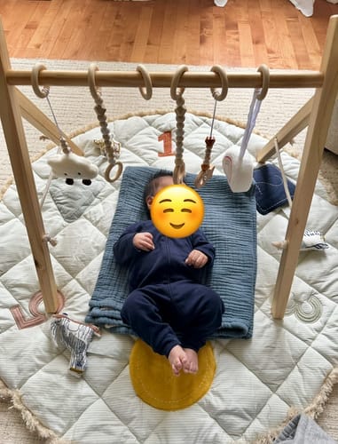Customer photo review of Lilac Wooden Baby Gym | Montessori Infant Play Gym with Hanging Toys