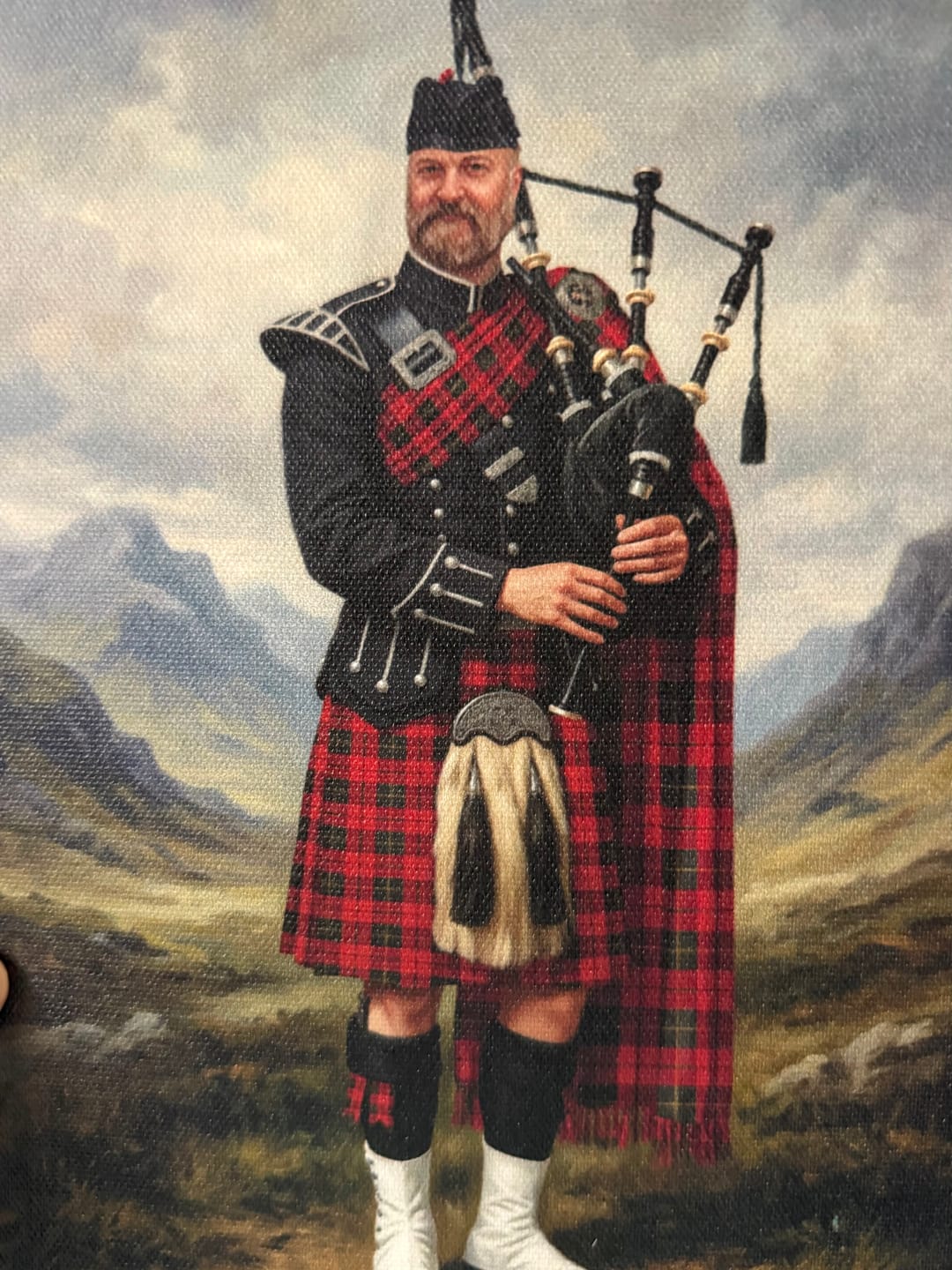 Customer photo review of Scottish Highland Bagpiper Heritage Custom Portrait Canvas