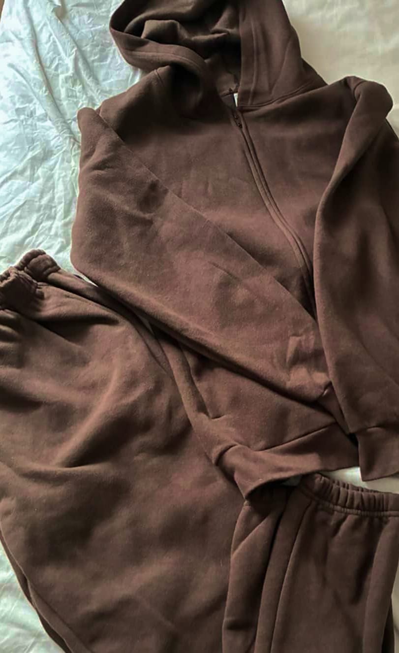 Customer photo review of Zip-Up Hoodie Tracksuit - Brown