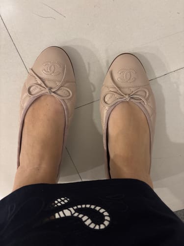 Customer photo review of ballet flat powder pink quilted lambskin