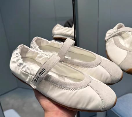 Customer photo review of Miu Miu 2026 Ballet Flat White Suede Fabric 618680