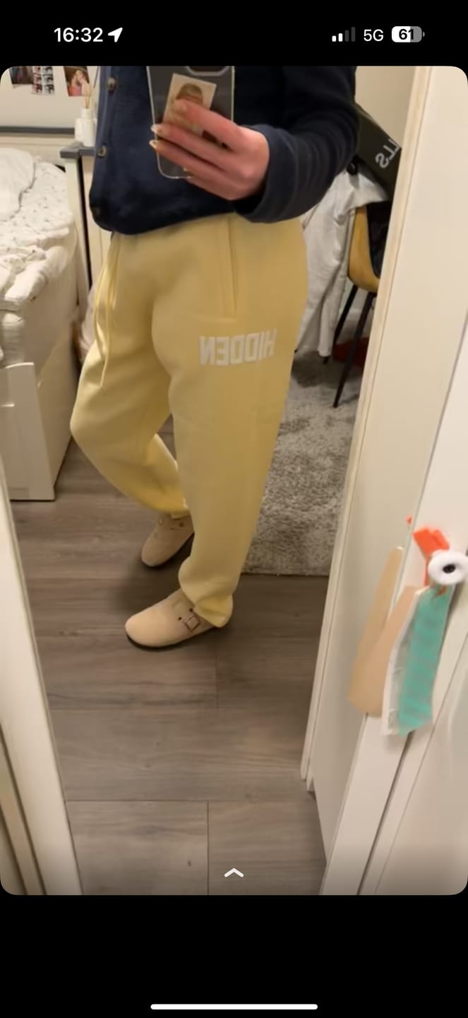 Customer photo review of GATED COMMUNITY STRAIGHT LEG SWEATPANTS BUTTER YELLOW