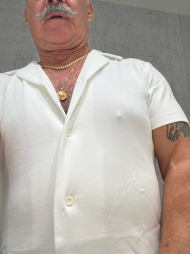 Customer photo review of Havana Cuban Collar Stretch Knit Shirt - White