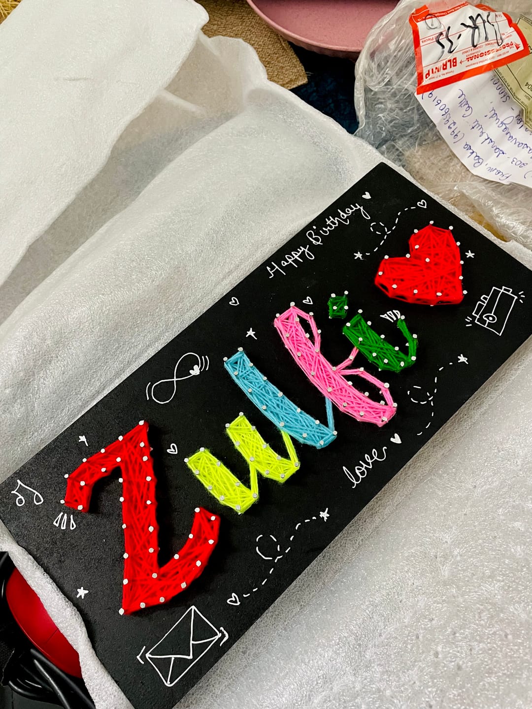 Customer photo review of Artsy- Customised Mini Nameplate String Art