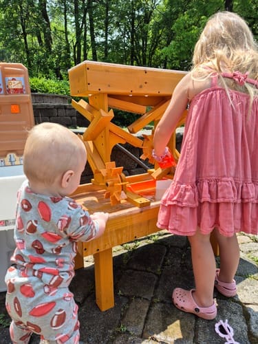 Customer photo review of Outdoor Wooden Water Table for Toddlers | Kids’ Sensory Play Station