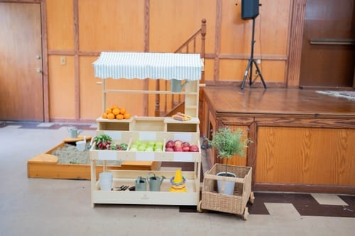 Customer photo review of Cypress Wooden Market Stand – Pretend Play Shop for Kids with Storage