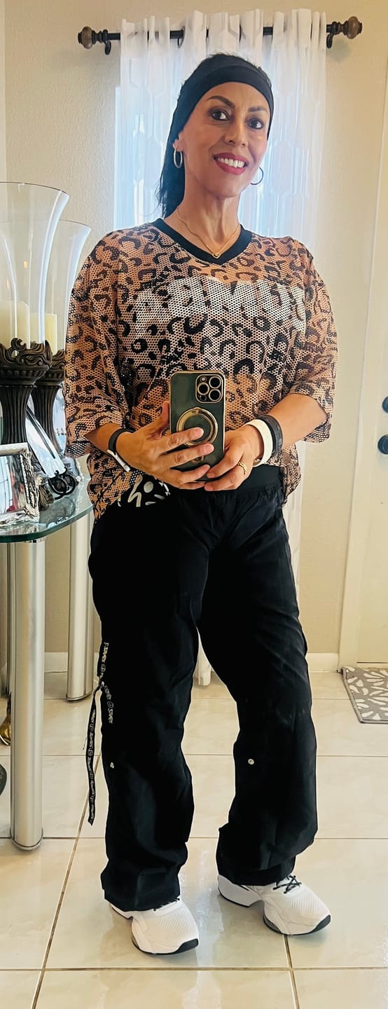 Customer photo review of Zumba Wildbeat Oversized Mesh Top