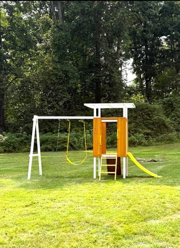 Customer photo review of Forest Small Outdoor Toddler Swing Set | Compact Wooden Swing Frame for Babies & Kids