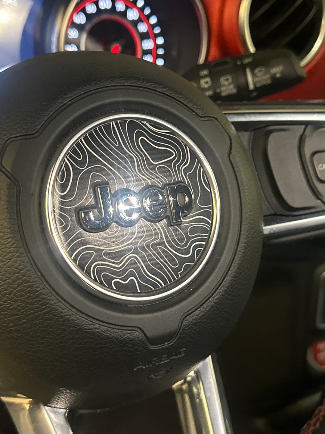Customer photo review of Topographical Map Print Steering Wheel Decal for Jeep