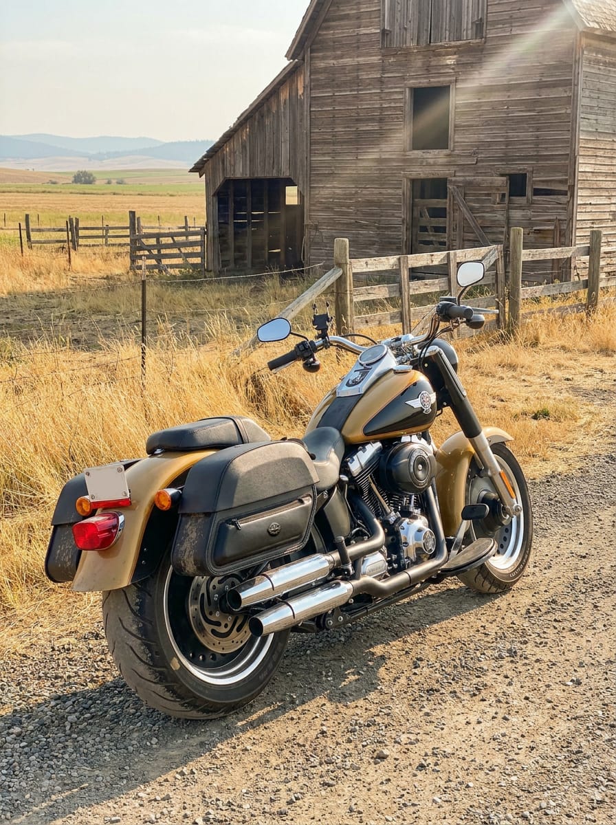 Customer photo review of 28L - Pantheon Medium Quick Mount Motorcycle Saddlebags for Harley Softail Fat Boy FLSTF/I