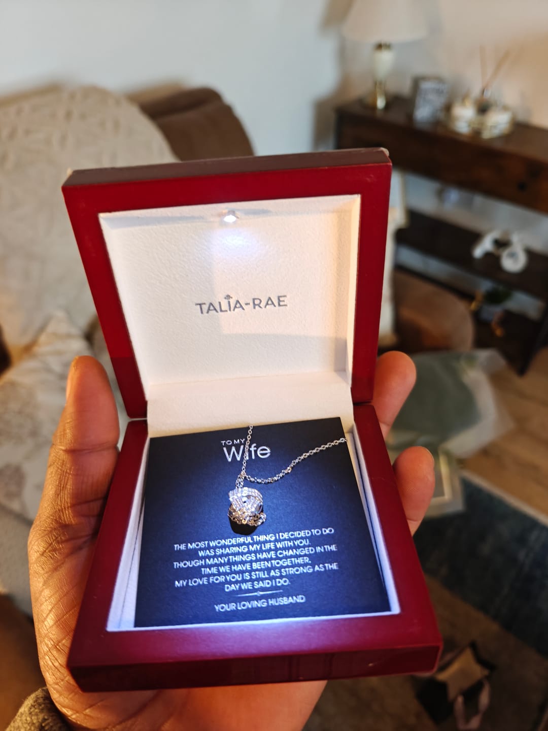 Customer photo review of To My Wonderful Wife - Infinity Knot Necklace