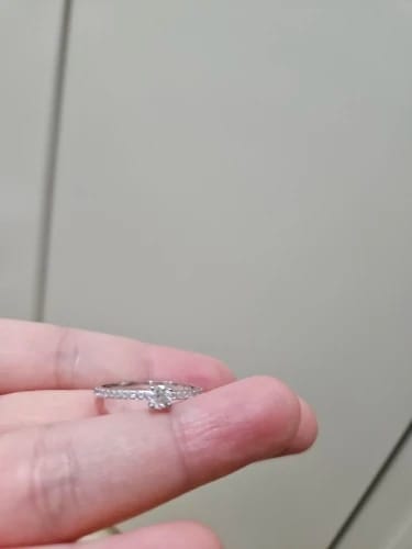 Customer photo review of Silver Petite Round Cut Moissanite Ring