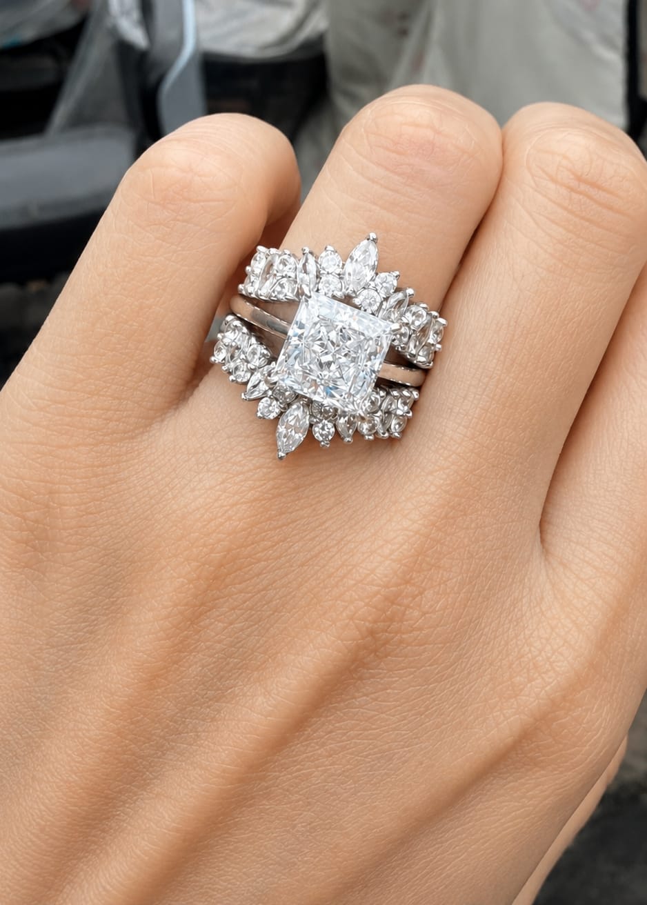 Customer photo review of S925 3.0 Ct Princess Cut Insert Ring Set Vintage Stackable Rings For Ring Gift