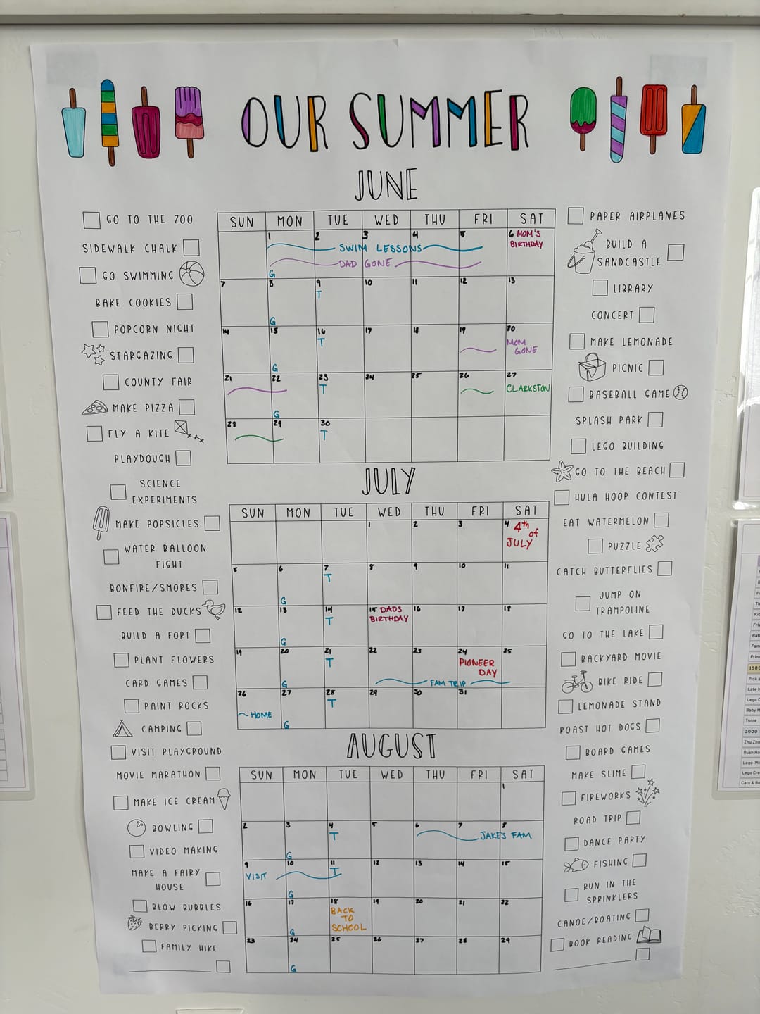 Customer photo review of Giant Coloring Summer Bucket List Calendar | Vertical Popsicle