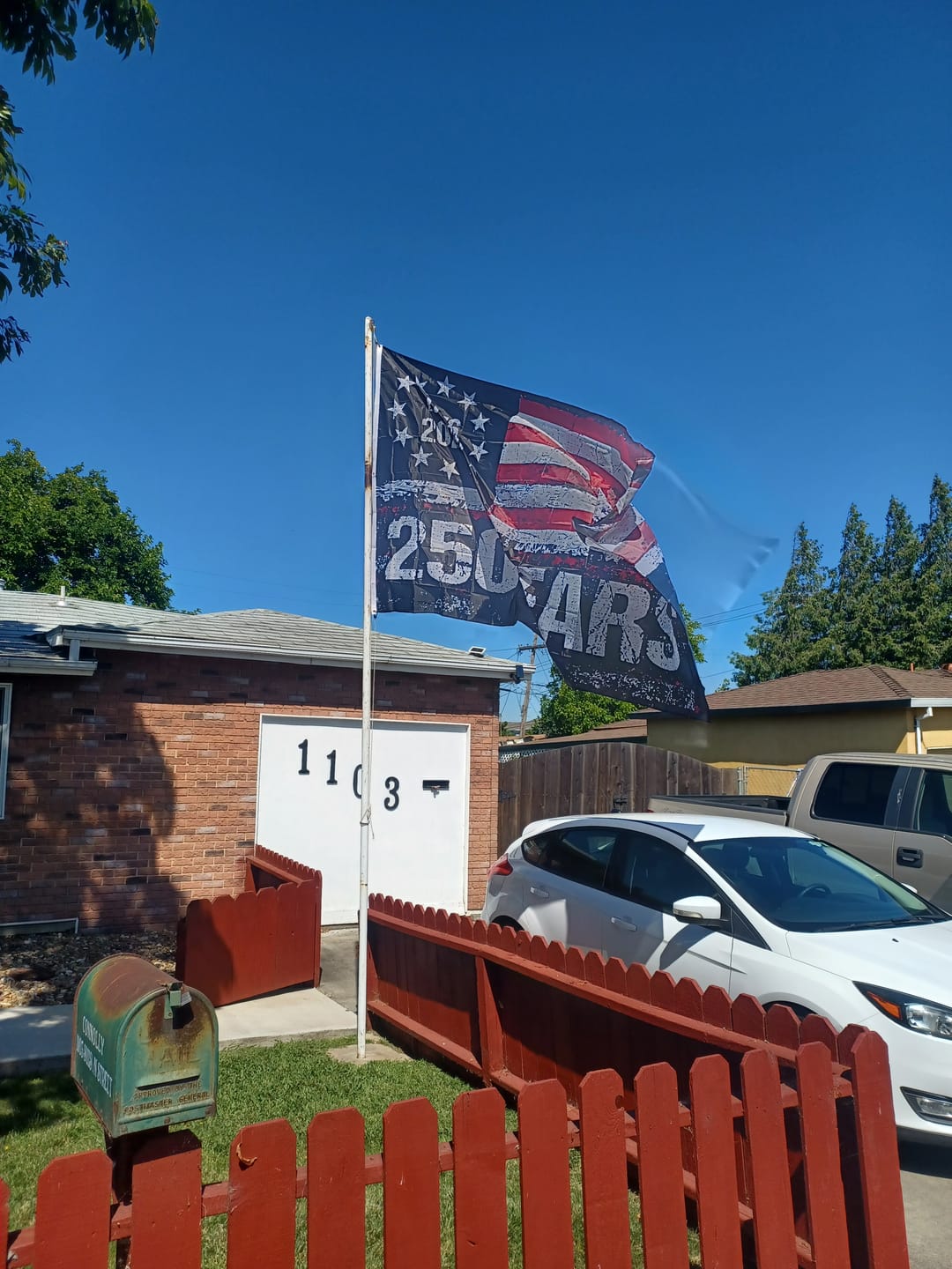 Customer photo review of 6x10 Huge 250 Years American Flag - 4 Times The Size of a Regular Flag!!! 1776-2026 Extra Large Distressed USA Banner