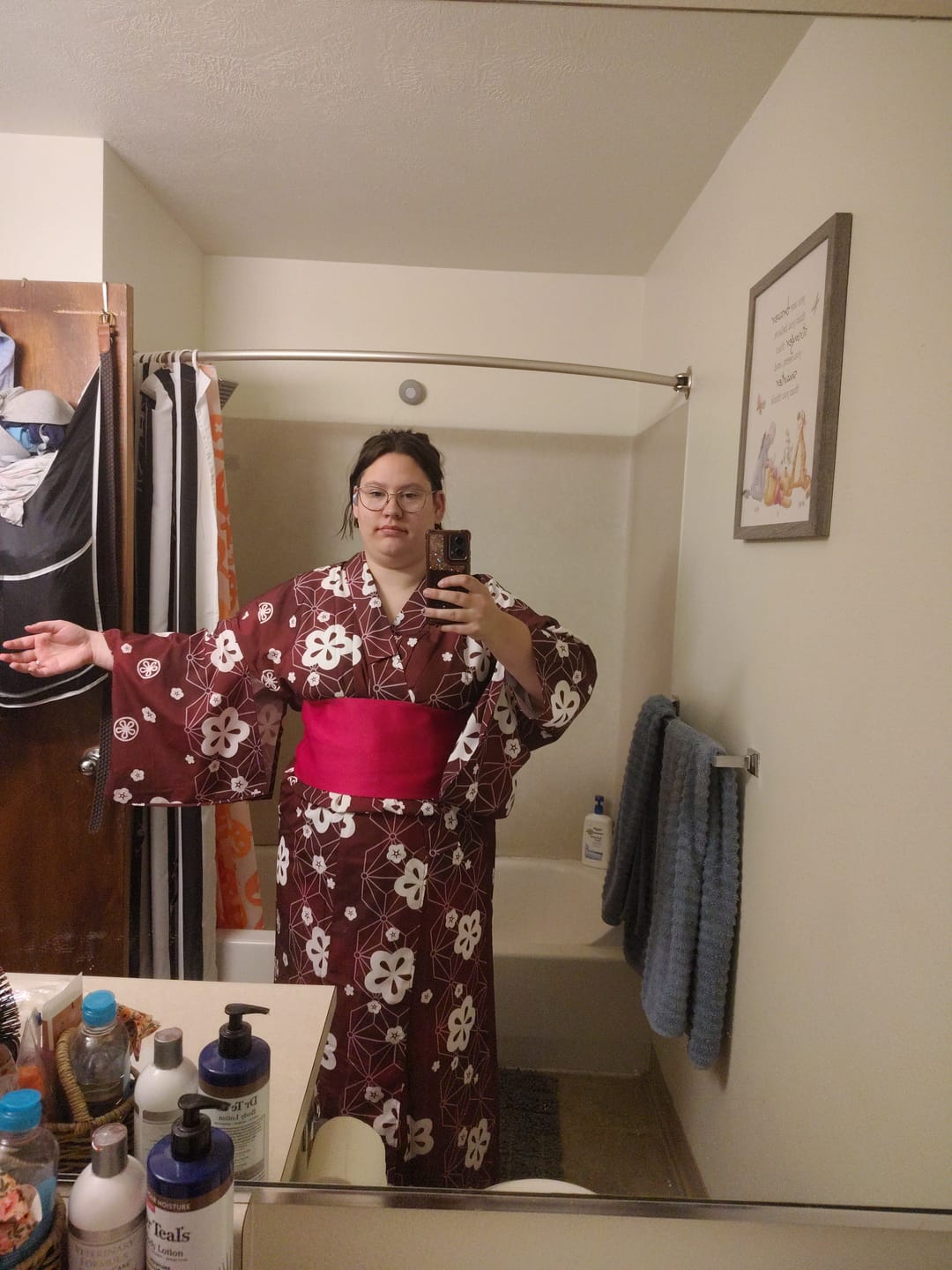 Customer photo review of Yukata Kimono Plus Size - Plum Blossoms in Maroon (Style #1002)