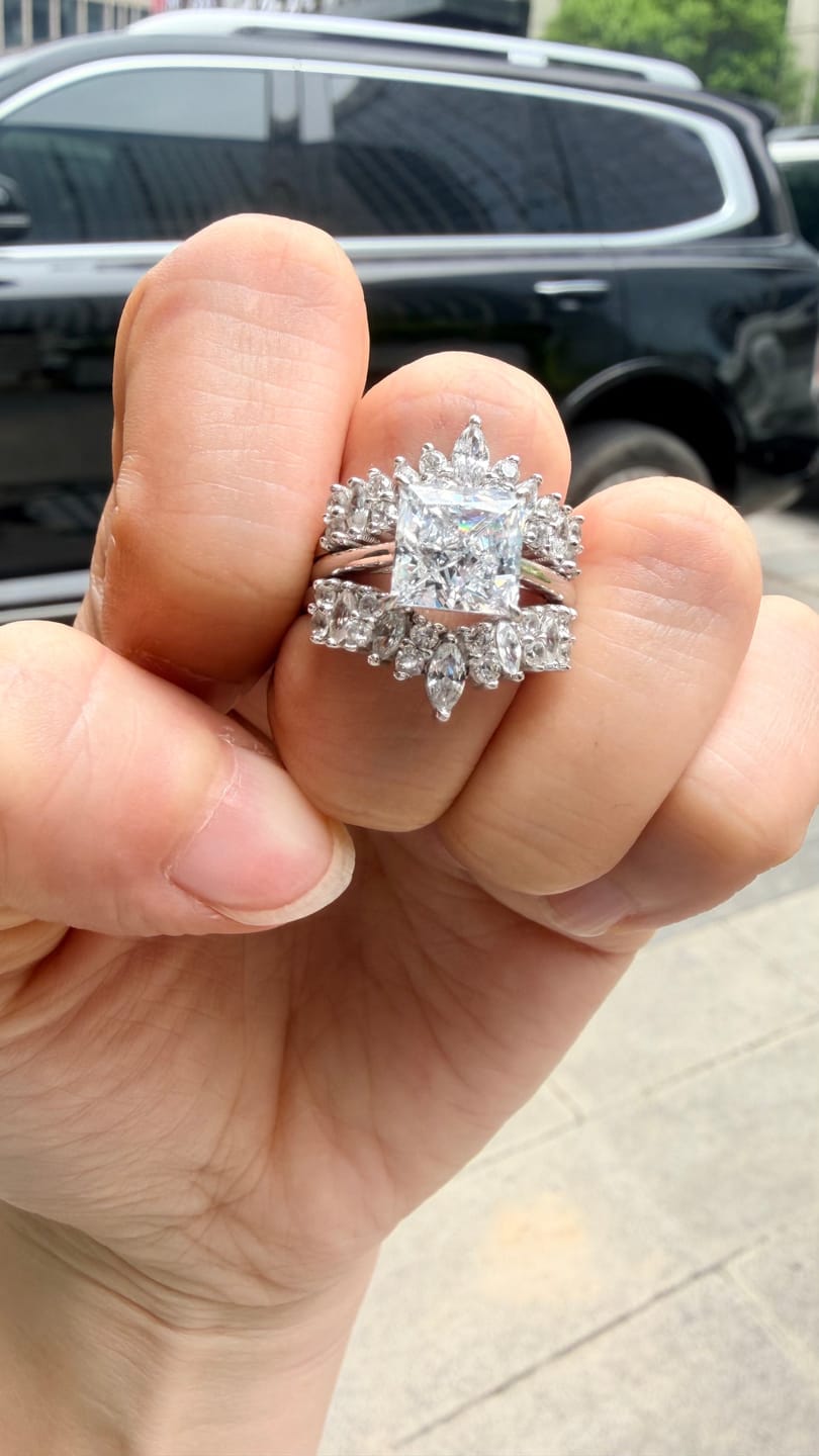 Customer photo review of S925 3.0 Ct Princess Cut Insert Ring Set Vintage Stackable Rings For Ring Gift