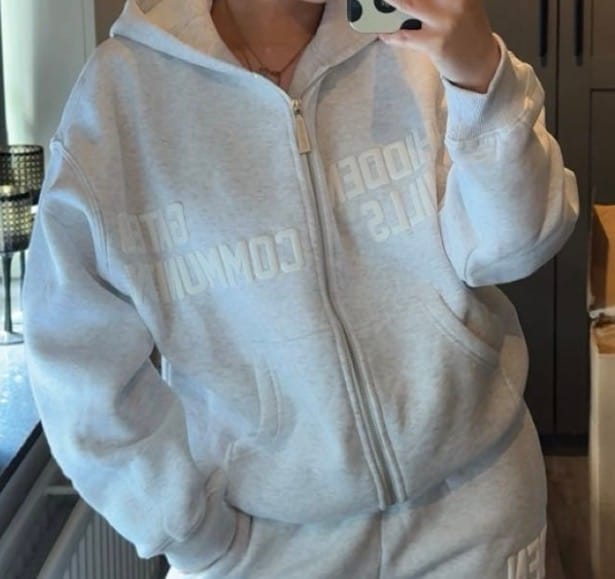 Customer photo review of GATED COMMUNITY ZIP HOODIE LIGHT GREY