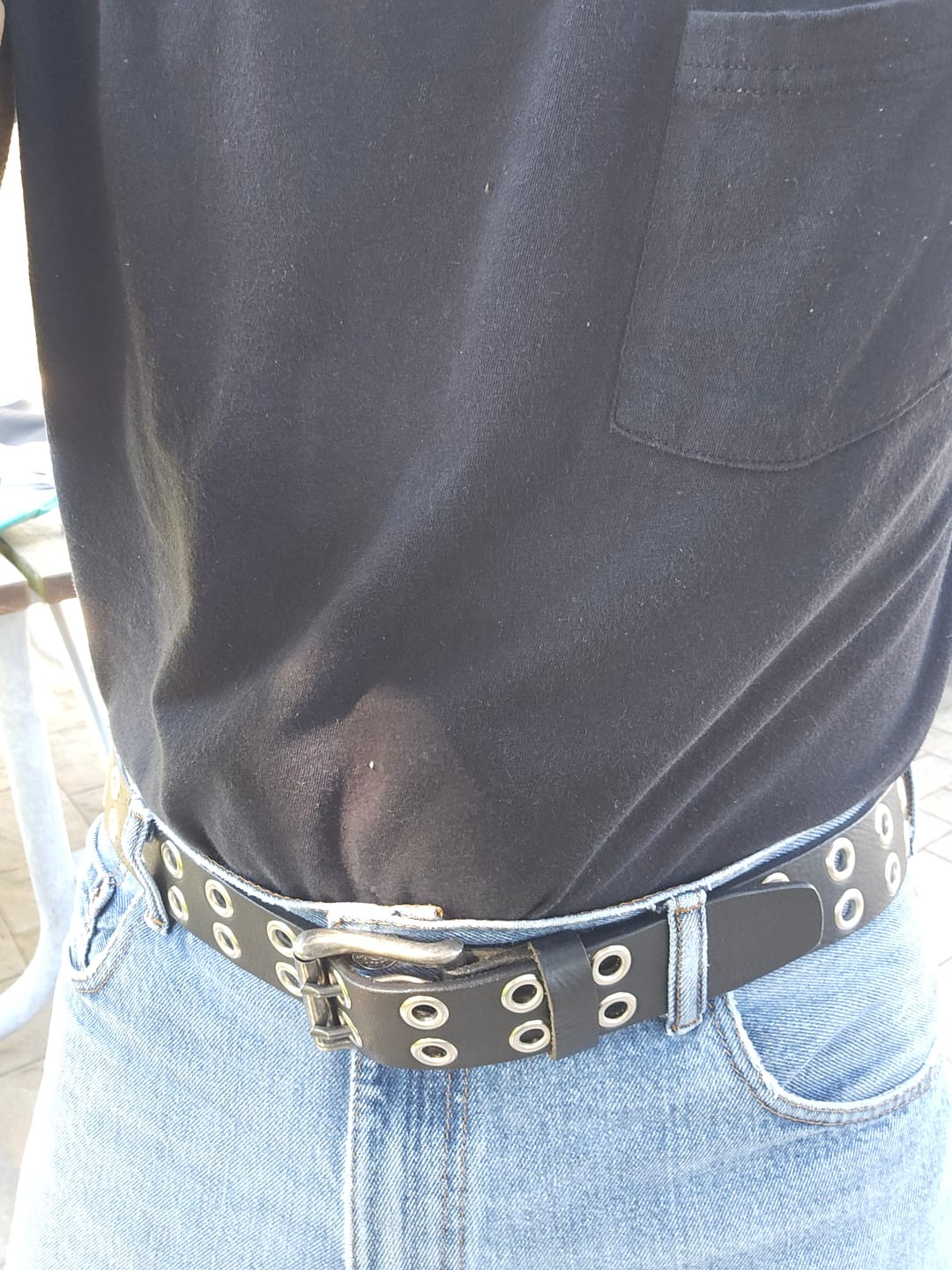 Customer photo review of The Brixton Belt - Black Double Grommet 100 % Full Grain Leather Belt