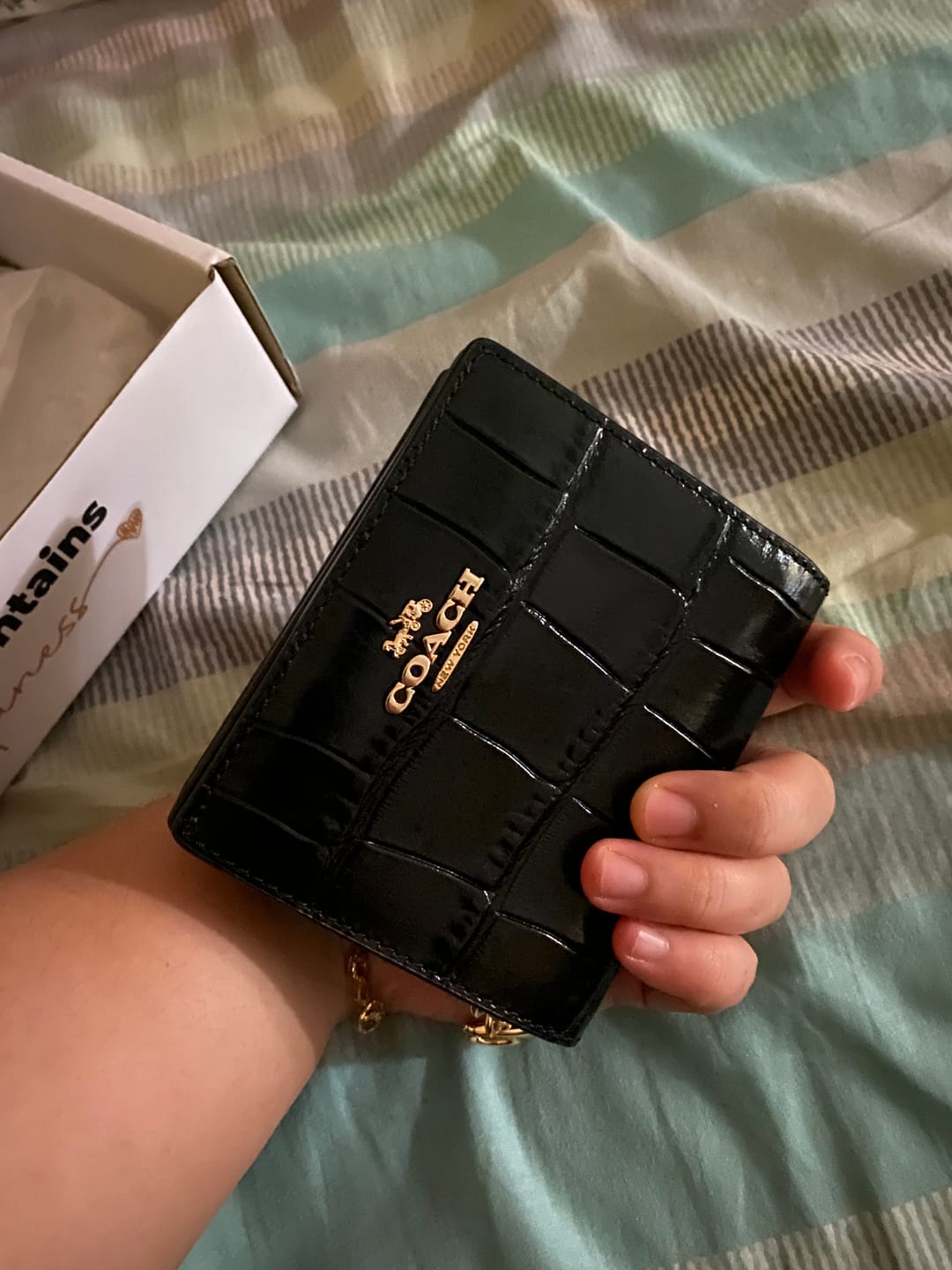 Customer photo review of Coach Snap Wallet With Crocodile-Embossed leather In Black C6092