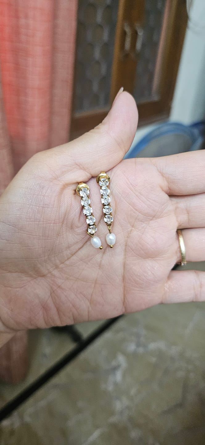 Customer photo review of Pearl Drop Diamond Earrings