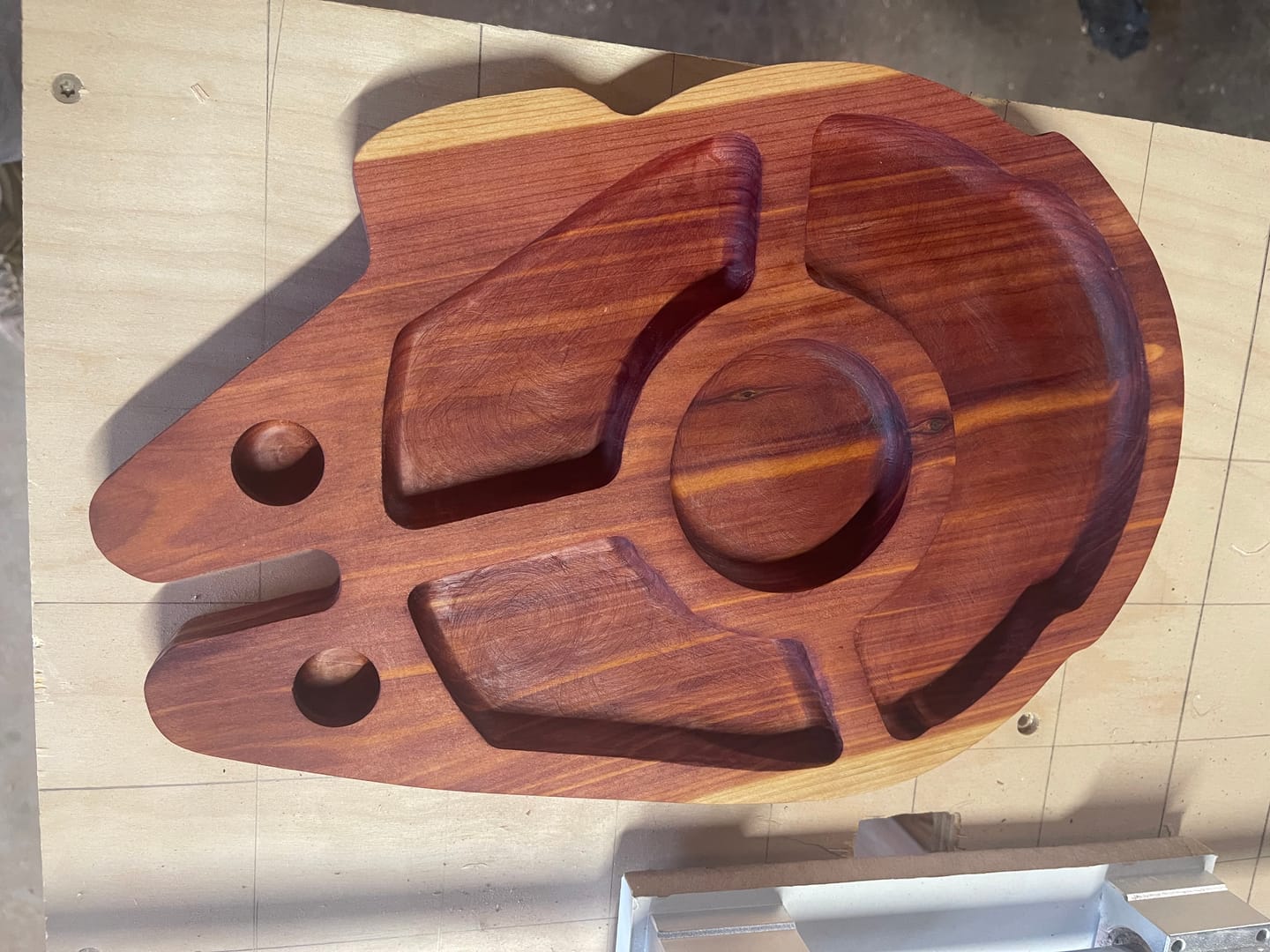 Customer photo review of 14.0x9.8" Falcon Spaceship Tray 22 Acrylic Router Template