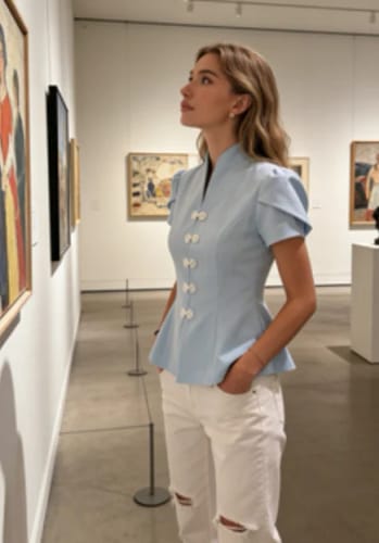 Customer photo review of Bianca Knot Button Stand Collar Top