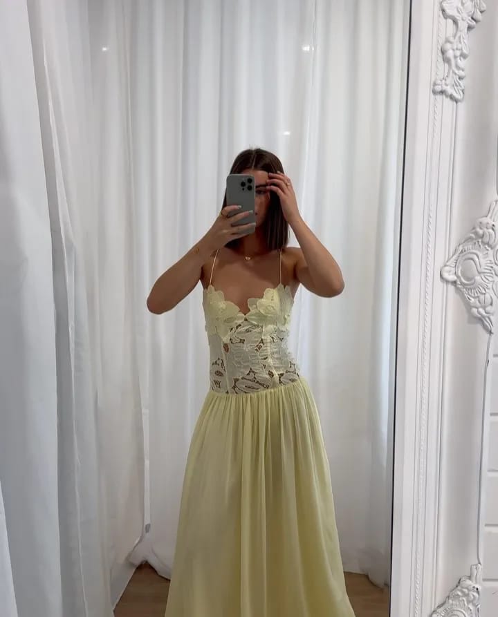 Customer photo review of Celeste Lace Mesh Halter Evening Dress