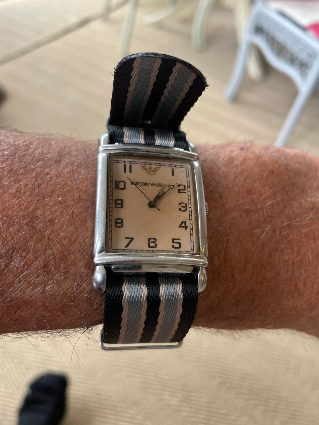 Customer photo review of Premium Woven Military Style Watch Strap - Black, Grey and Beige (No Time To Die Strap)