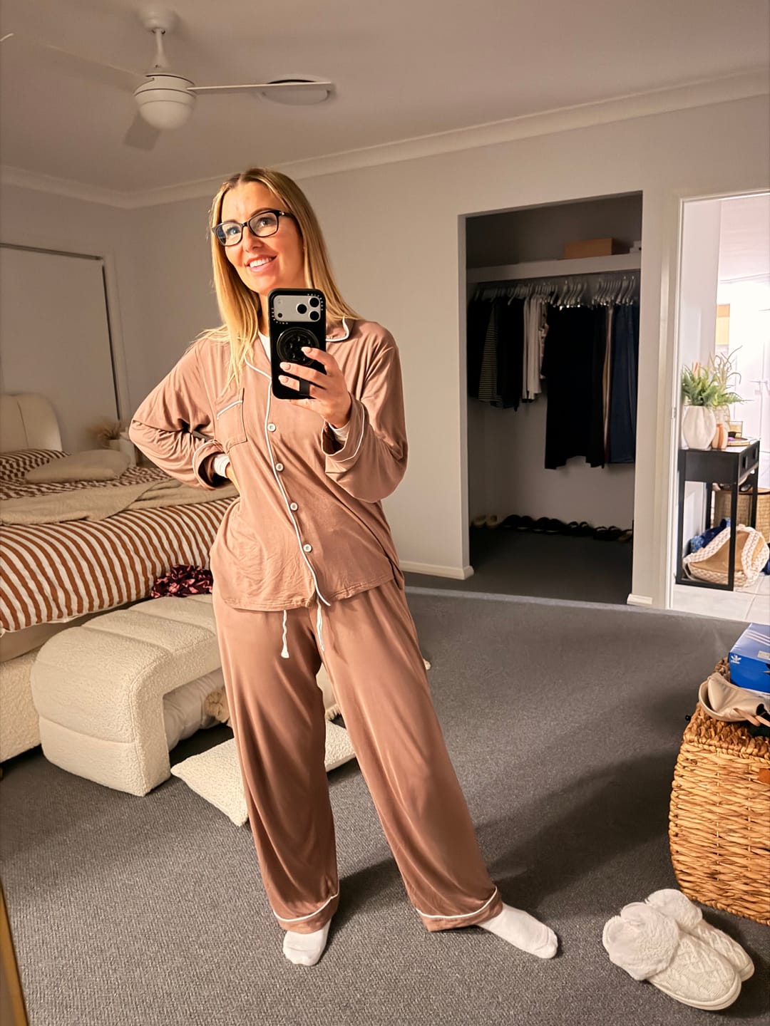 Customer photo review of Mocha Long Sleeve Buttoned Bamboo PJ’s Set – Sienna