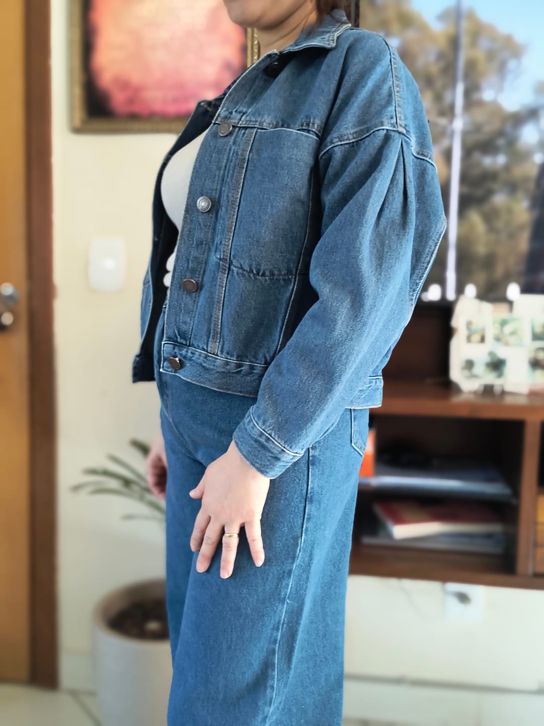 Customer photo review of Jaqueta Jeans Oversized Andiroba Azul Médio