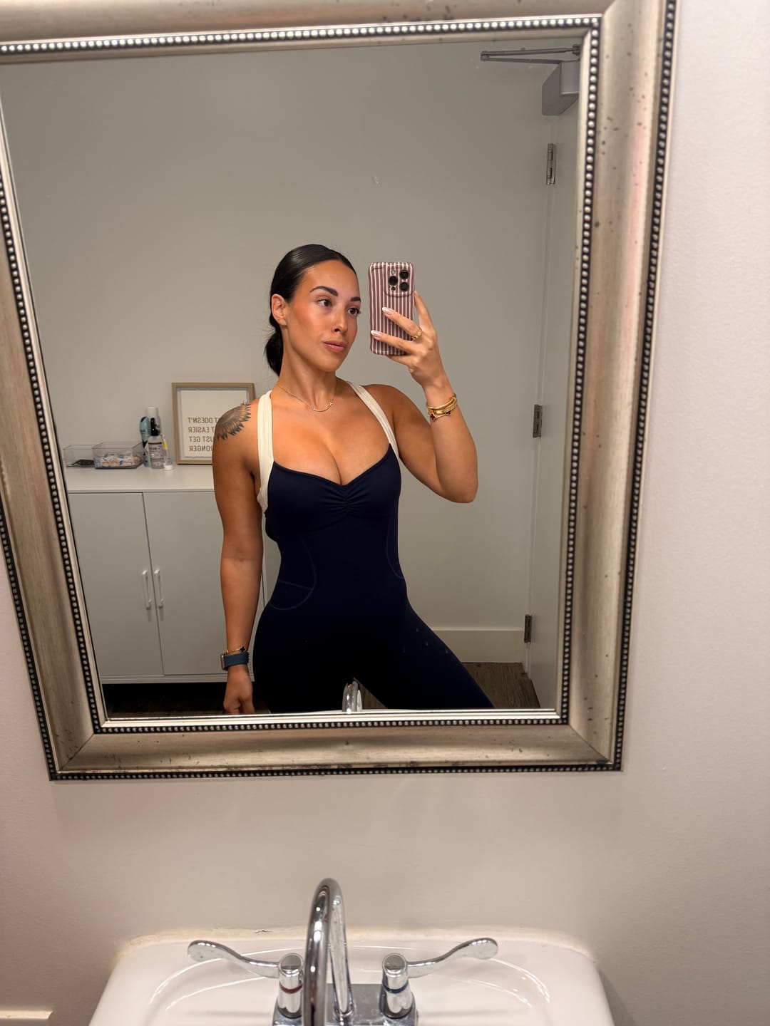 Customer photo review of The Sculpt Onesie / Navy-Cream