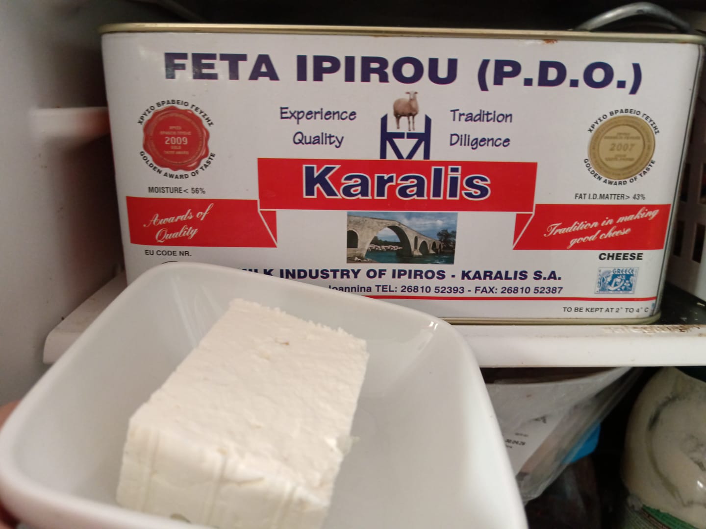 Customer photo review of Authentic Epirus Feta PDO – Mediterranean Tin in Brine for Families 3.5kg (Pre-cut Blocks)