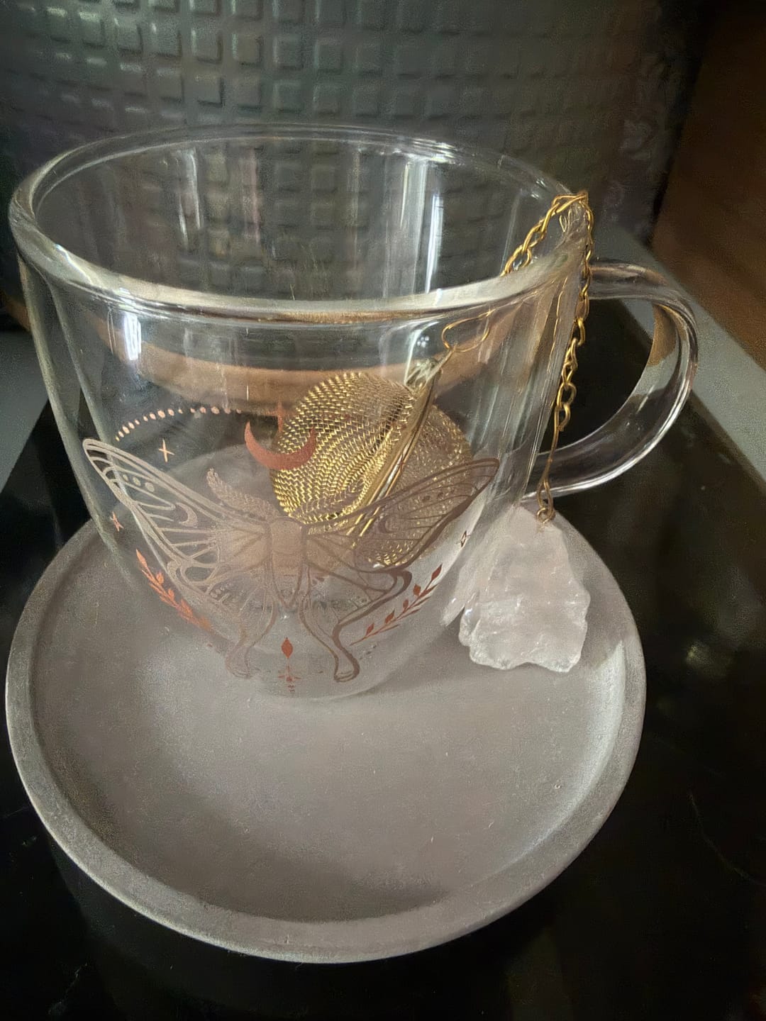 Customer photo review of Mottentasse aus doppelwandigen Glas mit Teesieb & Kristall