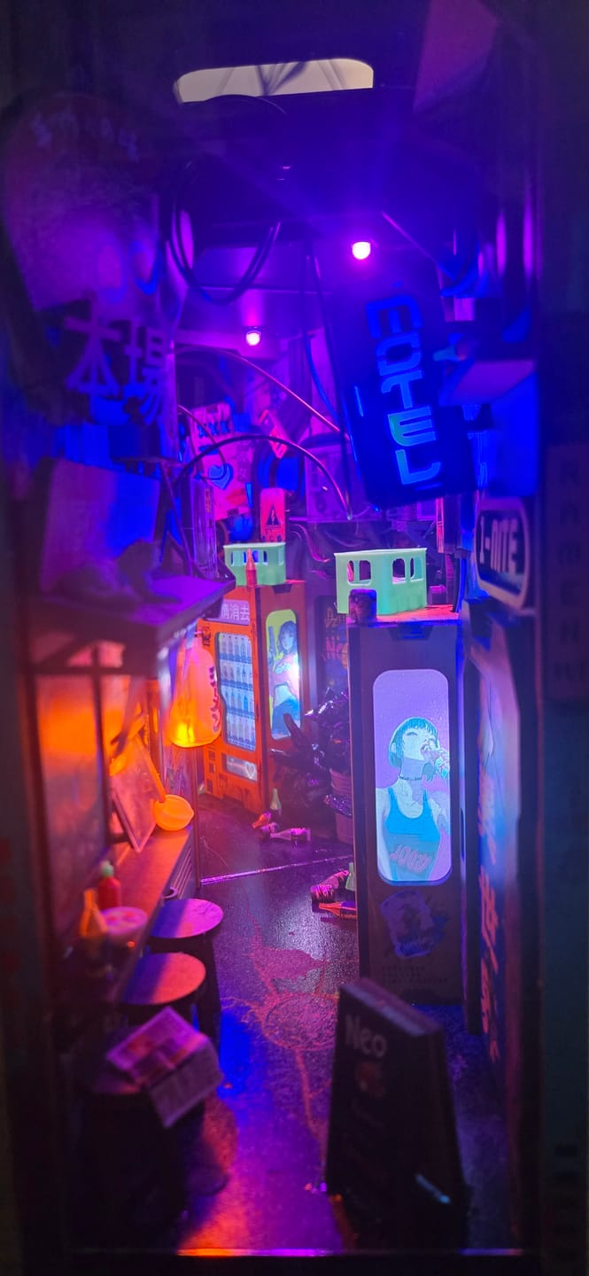 Customer photo review of Neo Ramen MiniAlley – A Cyberpunk DIY Diorama Booknook Scale Model Kit