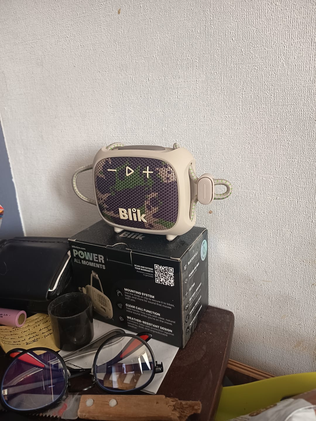 Customer photo review of Parlante Bluetooth Blik Rider 8W IPX7 5H Clip color Militar