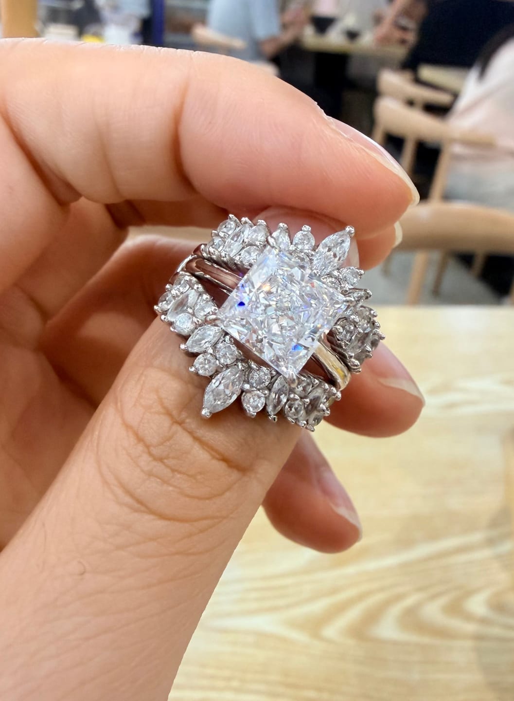 Customer photo review of S925 3.0 Ct Princess Cut Insert Ring Set Vintage Stackable Rings For Ring Gift