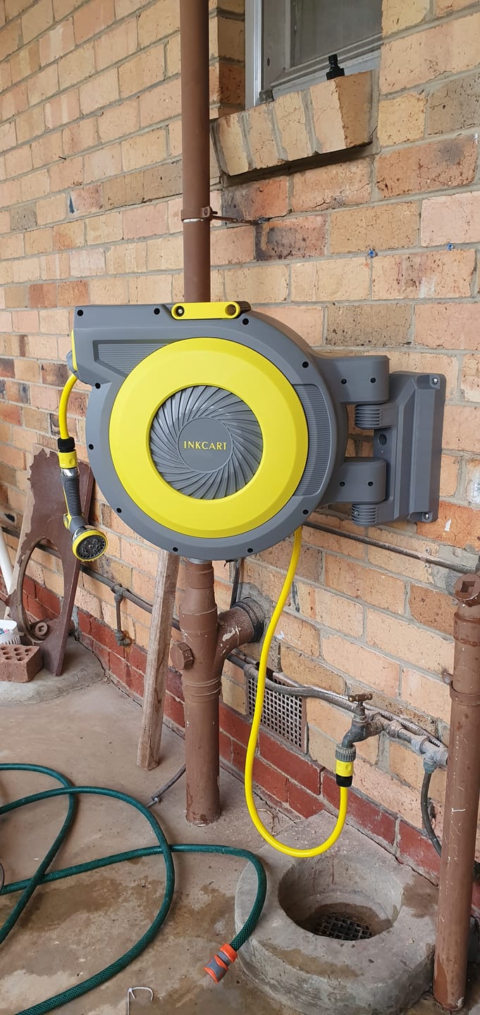 Customer photo review of 30m Retractable Garden Hose Reel.. Fully Installed
