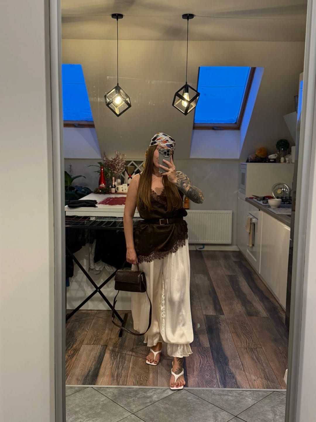 Customer photo review of Beatrice Sheer Elastic Waist Flare Trousers