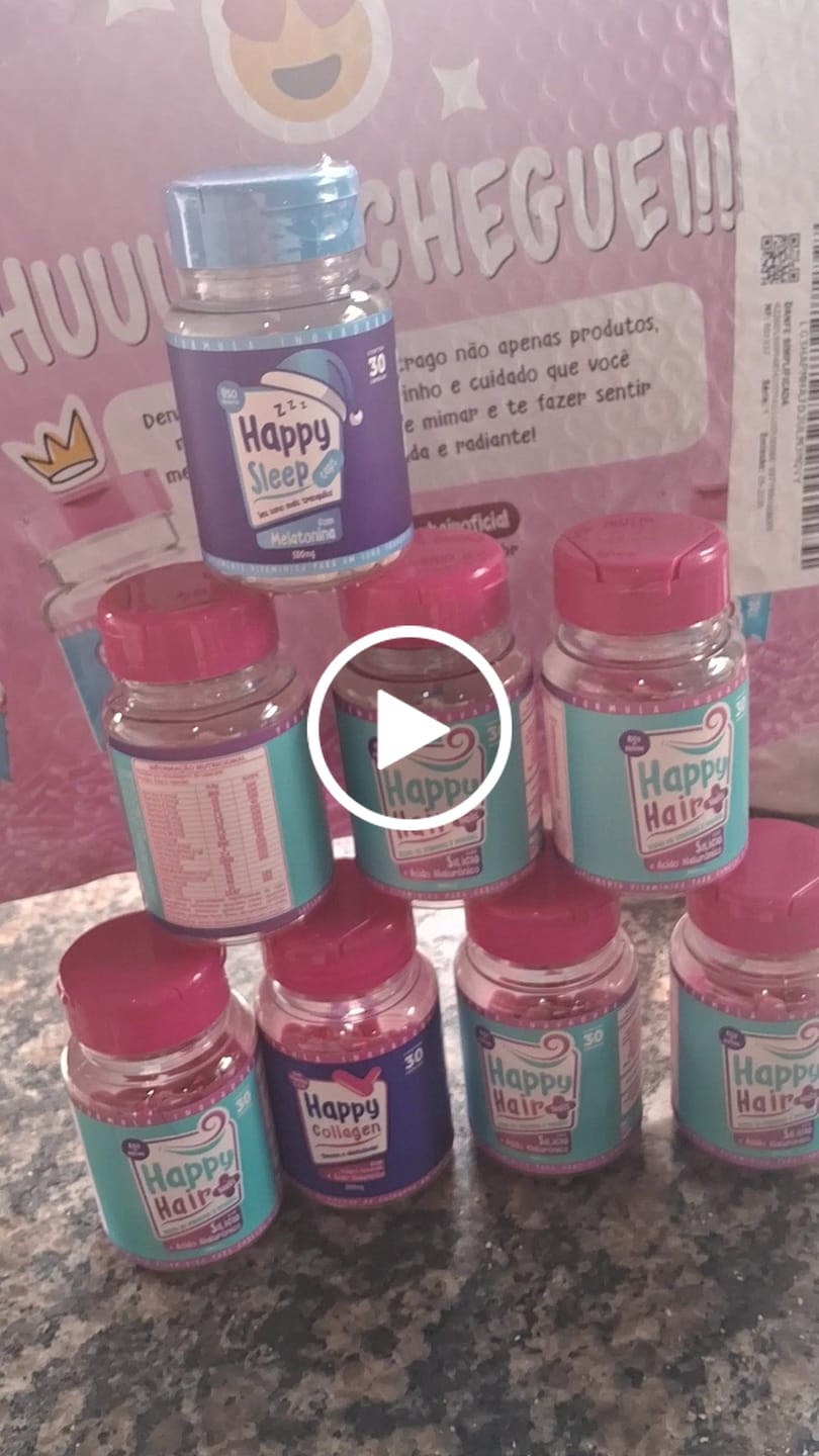 Customer video review of Happy Hair 3 Potes + 3 Potes Grátis + 1 Pote de Melatonina + 1 Pote de Colágeno (Total 8 Potes)