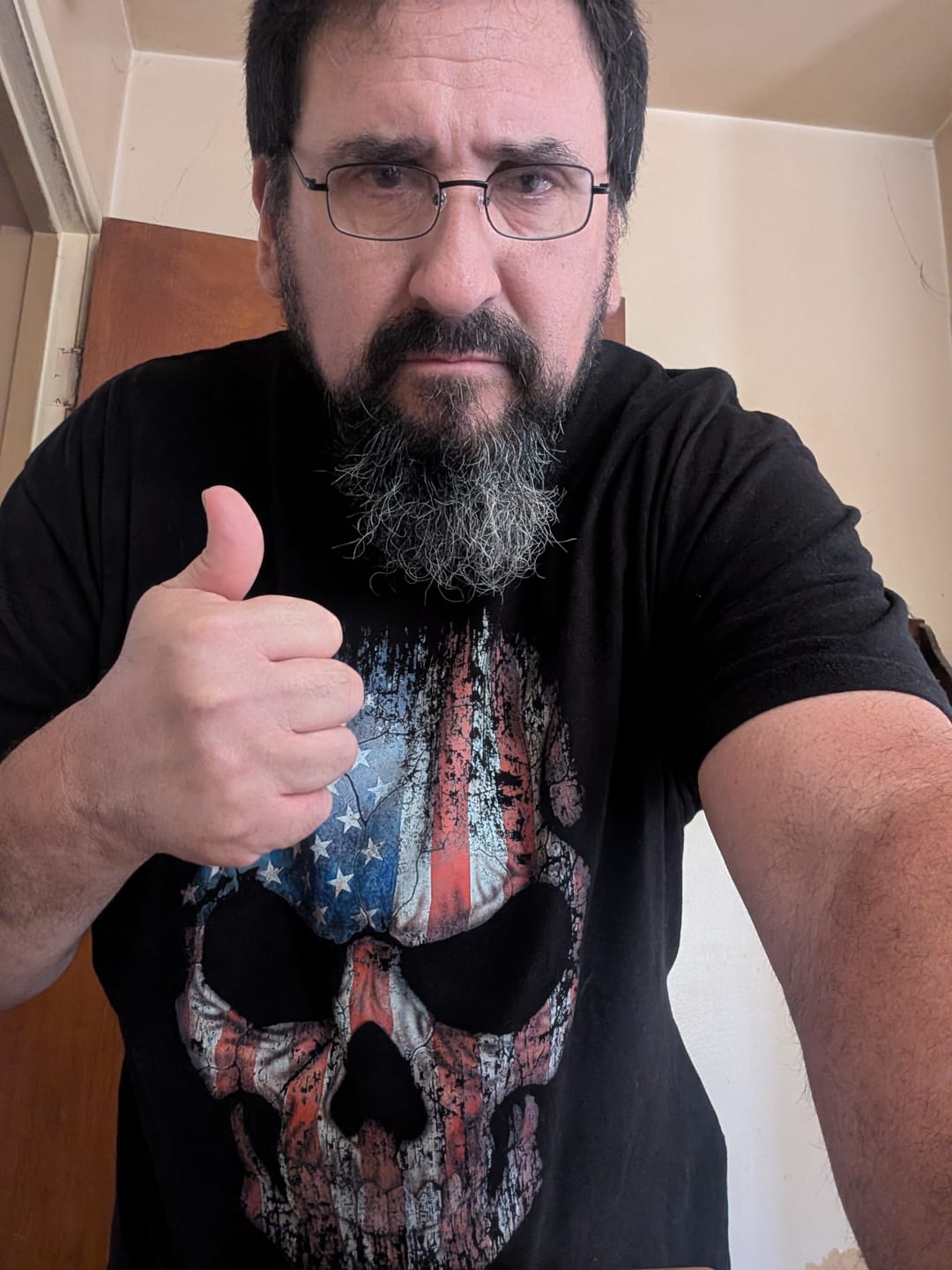 Customer photo review of USA Flag Skull T-Shirt