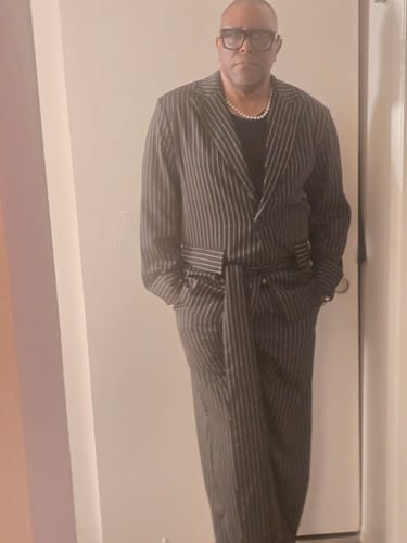 Customer photo review of Men's Striped Tie Casual Two Pieces Outfit SKUL30460