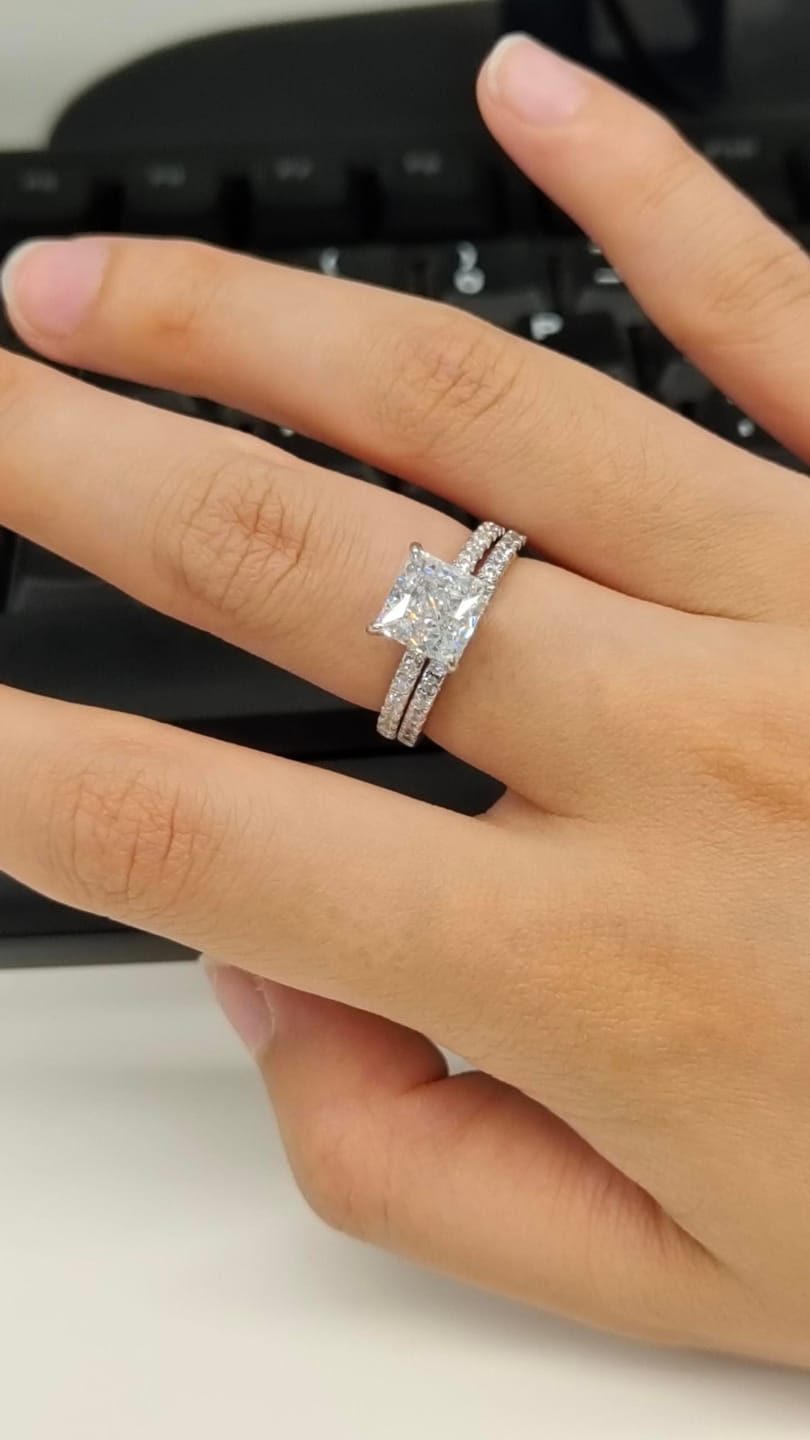 Customer photo review of S925 Square 2.0Ct Princess Cut Wedding Ring Set In Sterling Silver Stackable Ring Set For Women