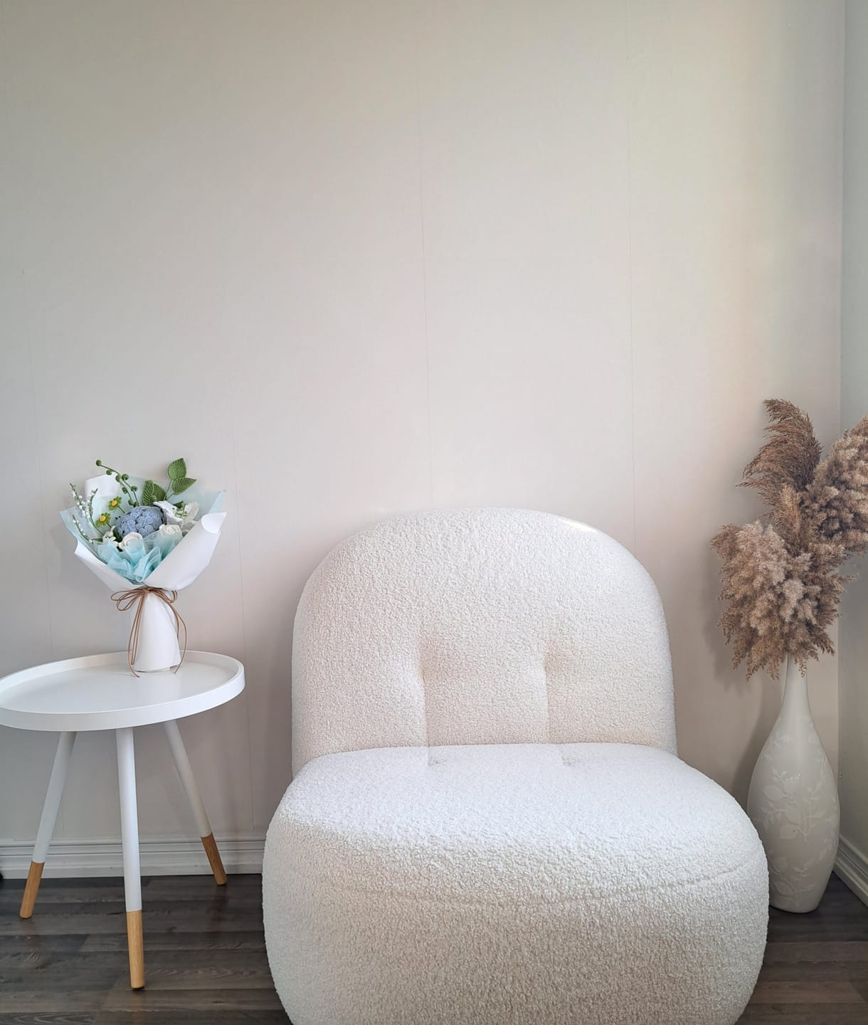 Customer photo review of Bianca Boucle White Accent Chair