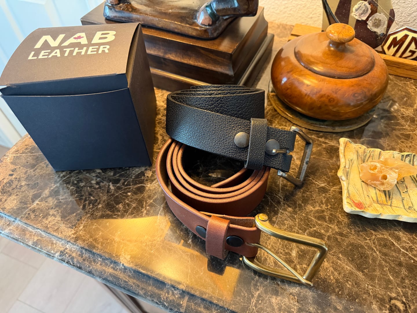 Customer photo review of The Alchemist Belt - Black Leather Belt With Gold Buckle