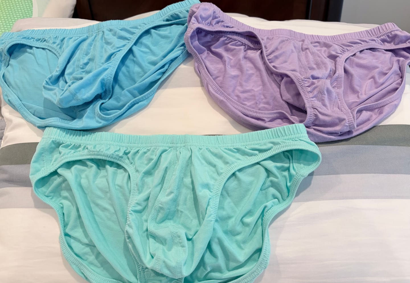 Customer photo review of Modal 0in Ares Ascent Low-Rise Bikini Briefs No Fly 3pk Lavender/Aqua/Bright Blue